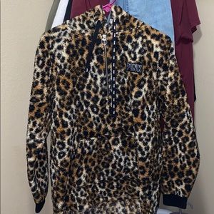 Leopard print quarter zip fluffy jacket